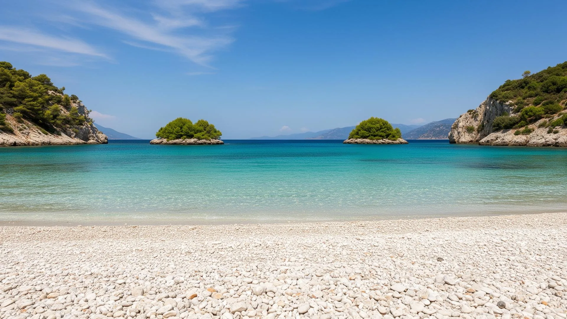 Türkisblaues Wasser bei Ksamil im Süden Albaniens